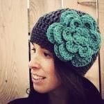 Crochet Beanie In Grey Wit..